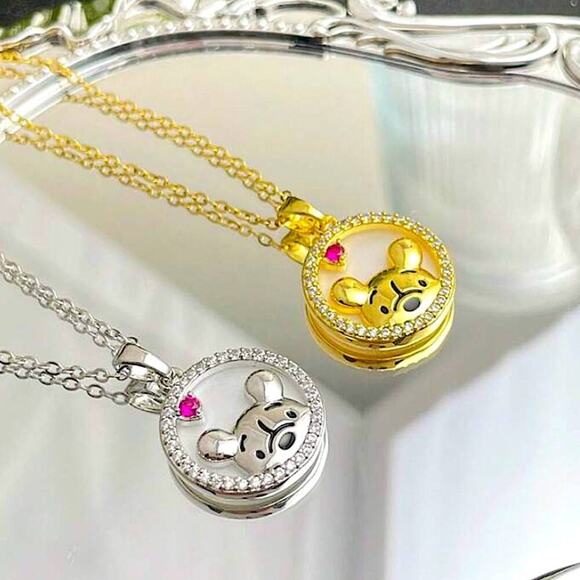 Disney Winnie The Pooh Necklace Charm Sterling Silver Crystal Stone - Picture 7 of 11